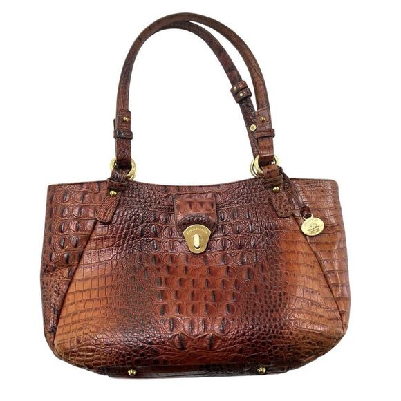Brahmin Collette Pecan Melbourne Crocodile-Embossed Leather Shoulder Bag - Picture 13 of 16